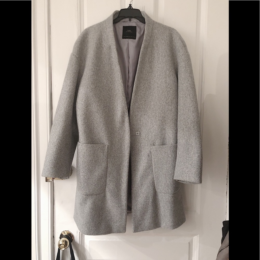 Gray Knee Length Wool Coat